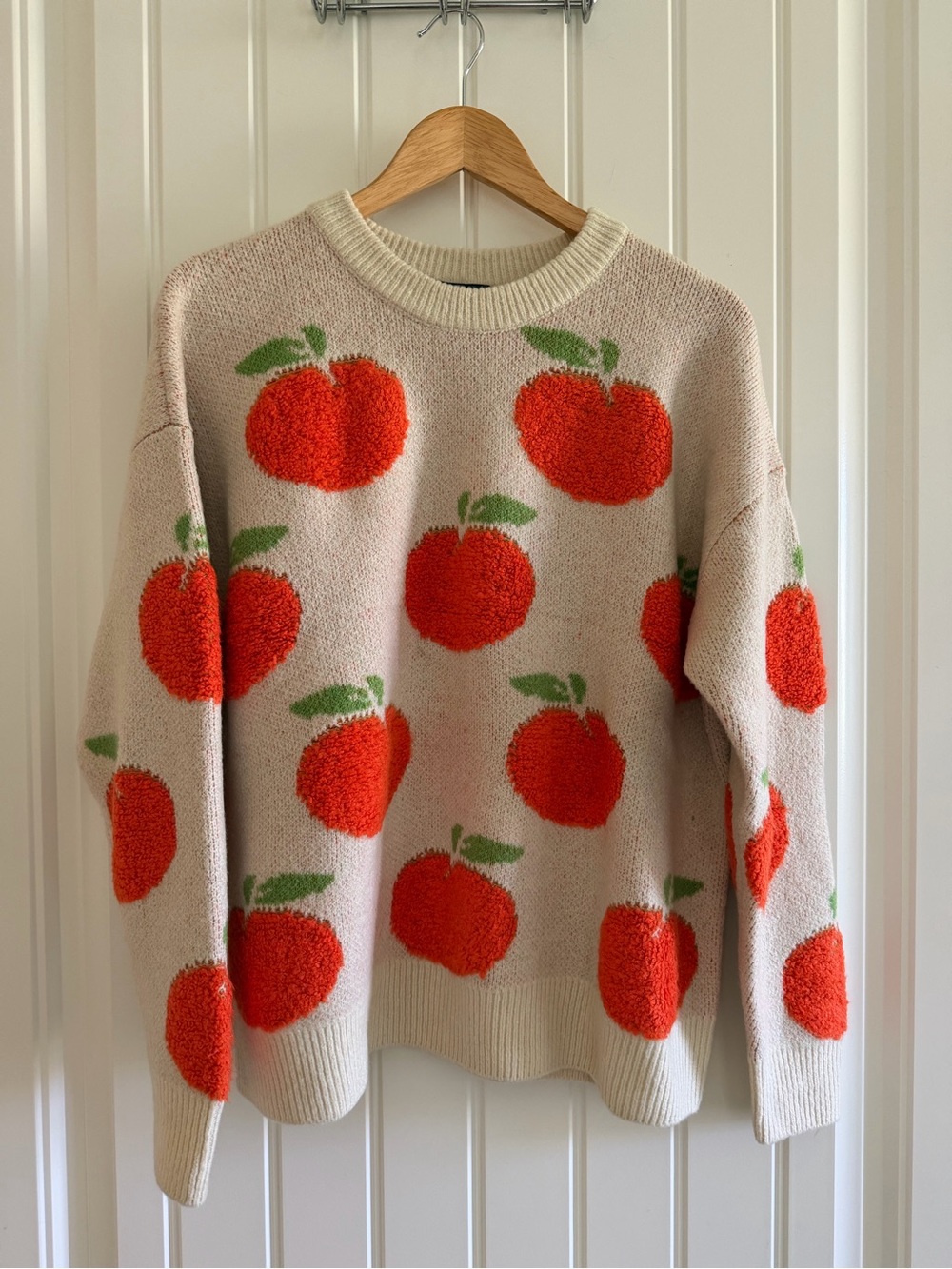 Vici Cream Crewneck Sweater with Orange Motif NWOT
